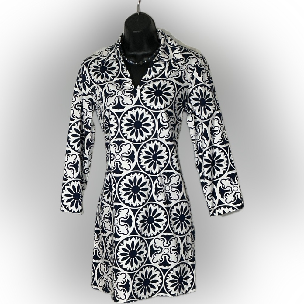 Melly M Navy White Tile Print Shift Dress Size 6/8